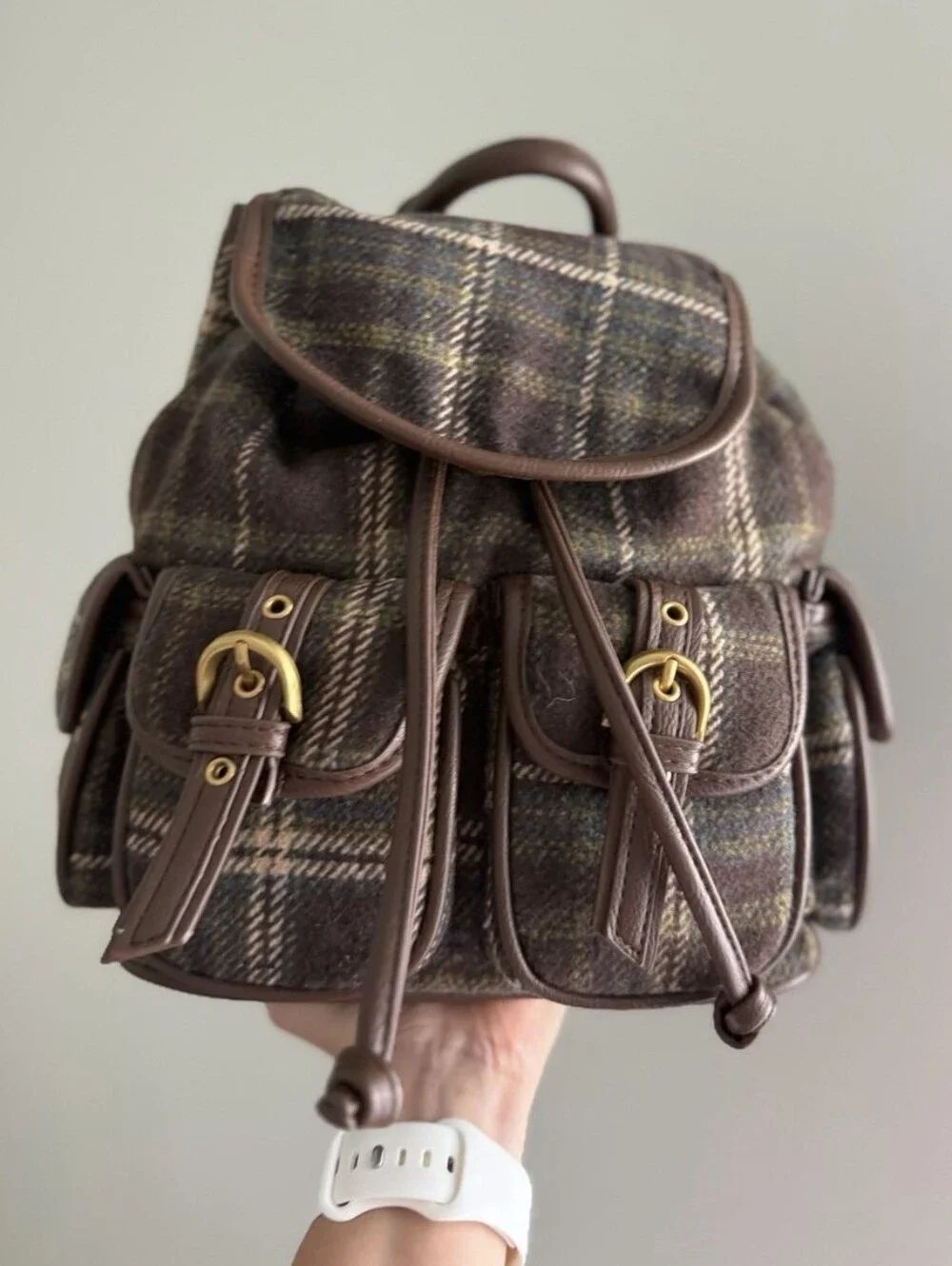 Madden Girl Brown Plaid Backpack